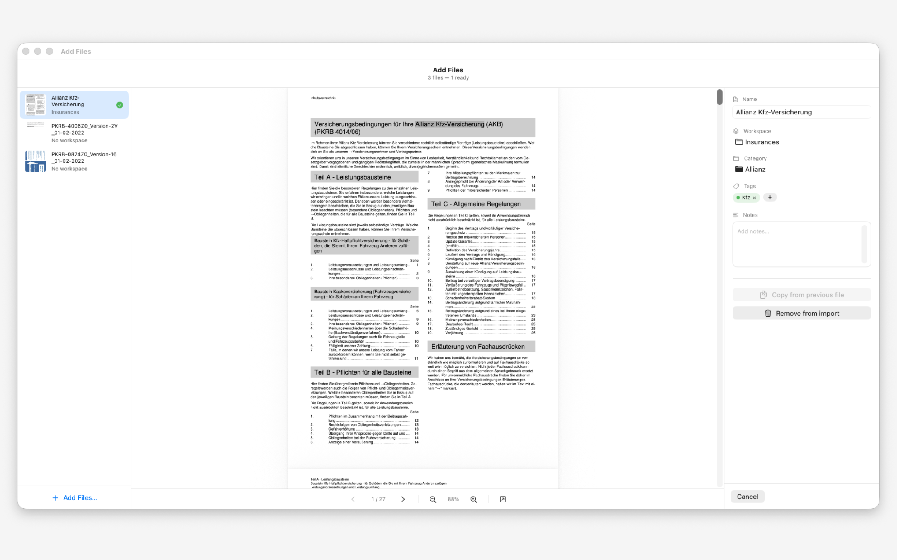 Koda Import Wizard with file list and metadata panel