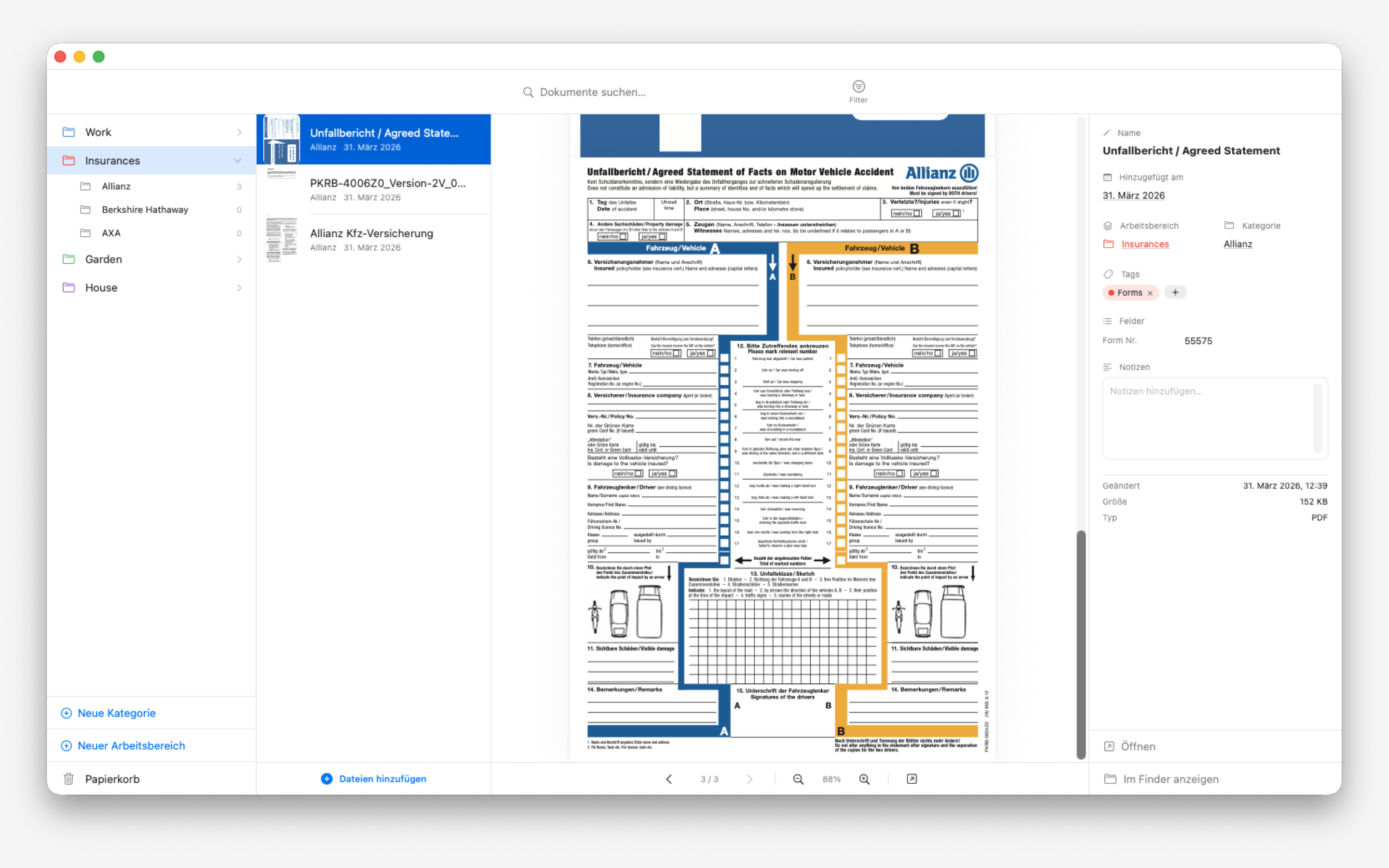 Koda Hauptfenster mit Arbeitsbereichen und Dokumentenraster