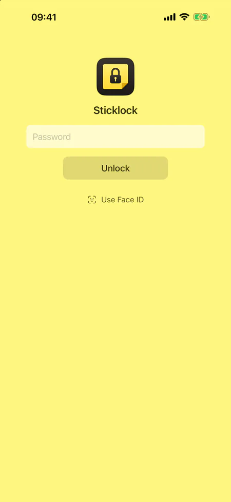 Sticklock locked on iPhone: password field, Unlock button and Use Face ID